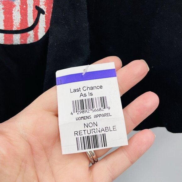 La La Land Creative Co Womens Large Vote Tshirt Crop Top Happy Face Black 2445 - Picture 7 of 8